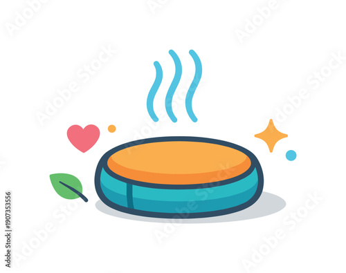 Everyday emotional comfort through a short grounding pause during household life, a small floor cushion paired with gentle breathing lines symbolizing presence