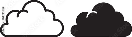 Black cloud outline and solid cloud shapes on white background