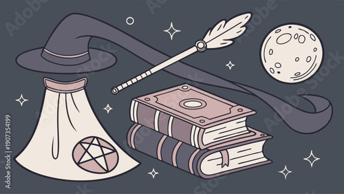 Mystical Witchcraft Elements Flat Lay Design for Occult Design Projects Spooky Halloween Themed Web Graphics