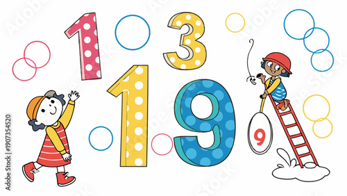Cheerful Children Learning Numbers 1 3 9 for Early Education Materials Website Design Fun Math Activity