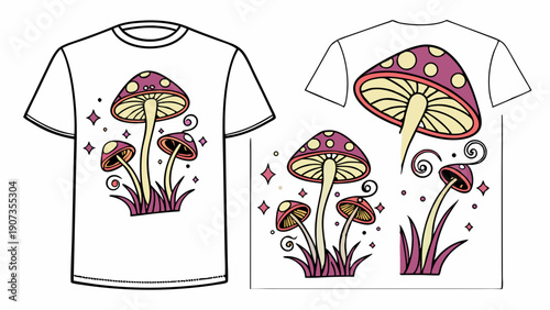 Whimsical Mushroom T Shirt Design Cute Cottagecore Graphic Apparel Mockup for Trendy Clothing Brands
