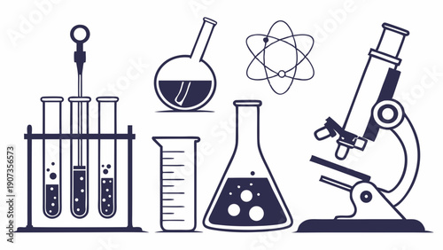Science Laboratory Equipment Icons for Chemistry Education Research and Medical Design Projects Detailed Vector Illustration