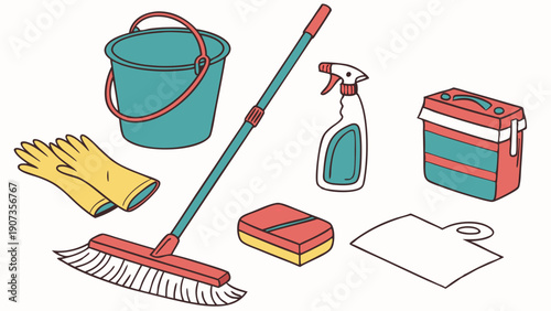 Cleaning Supplies Flat Lay for Housekeeping Service Promotion or Home Maintenance Blog Graphics