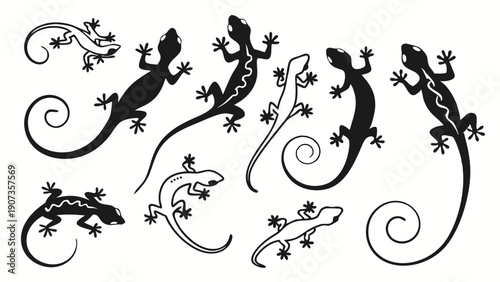 Gecko Lizard Silhouette Collection Vector Icons for Tattoo Design Nature Wildlife Web Graphics Tattoos