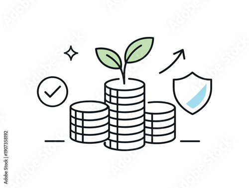 Mindful long-term financial planning and saving consistency in everyday personal finance management, a small plant growing from stacked coins symbolizing