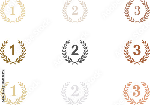Gold Silver and Bronze Laurel Wreath Ranking Icon Set for First Second and Third Place Awards Winners and Victory Achievements