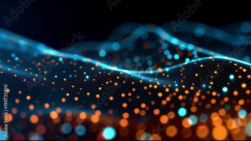 Vibrant digital wave of glowing particles on dark background