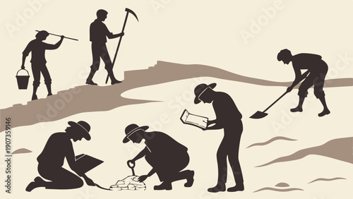 Archaeologists Excavating Dig Site Uncovering History For Educational Textbooks And Museum Exhibits Focused Research