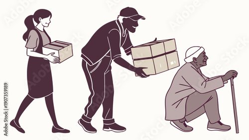 Delivery of Aid Boxes to Elderly Woman by Diverse Volunteers for Community Support and Charity Web Design Projects