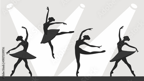 Silhouettes of Graceful Ballerinas Dancing on Stage Under Bright Spotlights for Performance Art or Event Promotion