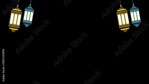 Ramadan lantern islamic background with alpha channel. Transparent ramadan design element animaton background. Motion graphics overlay. Ramadan template