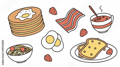 Delicious Breakfast Food Illustration for Cafe Menus Recipe Blogs Morning Men Ads Happy Family Brunch Design