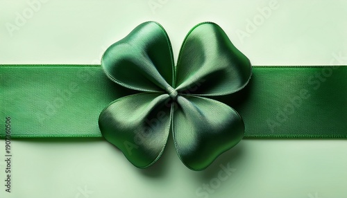 Wallpaper Mural Elegant Green Satin Ribbon Folded Into Shamrock Shape St Patrick S Day Torontodigital.ca