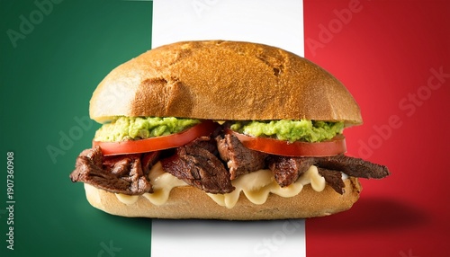 Wallpaper Mural Chilean Food Sandwich Churrasco Italiano On Colors Of Italian Flag Popular Sandwich With Round Bread Beef Avocado Guacamole Tomatoes And Mayonnaise Torontodigital.ca