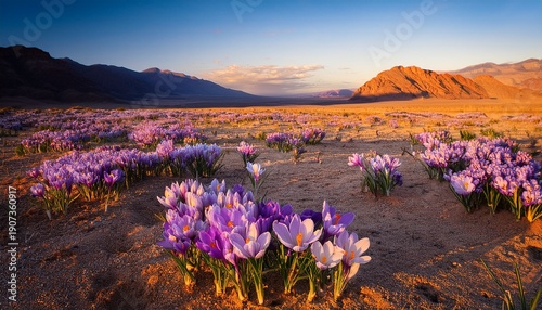 Wallpaper Mural Colorful Crocus Blooms Emerge Amid Barren Desert Twilight Torontodigital.ca
