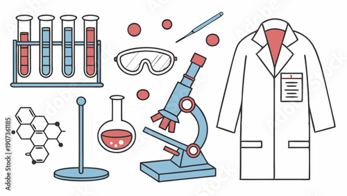 Science Lab Equipment Illustration for Education, Chemistry Research, Medical Presentation, and Biology Textbook Design