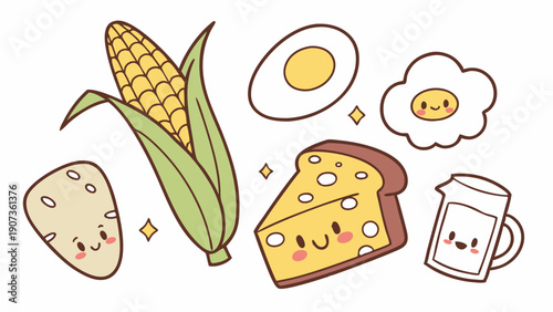Cute Kawaii Food Icons for Healthy Eating Education Nutrition Web Design Menu Graphics