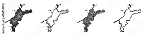 Sketch Ehime outline map design set