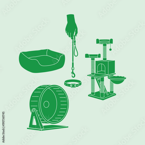 Green cat pet accessories collection pet bed