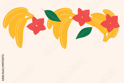 Art & Illustration Tropical Fruits Flat Vector Banner for Summer Market Promotion and Food Advertising