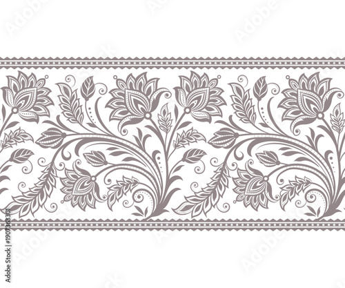 geometric seamless floral border with ornate arabesque patterns, for decorative design elements