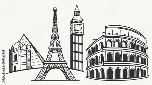 Iconic World Travel Landmarks Collage for Tourism Promotion Vacation Planning Web Design and Cultural Education Projects