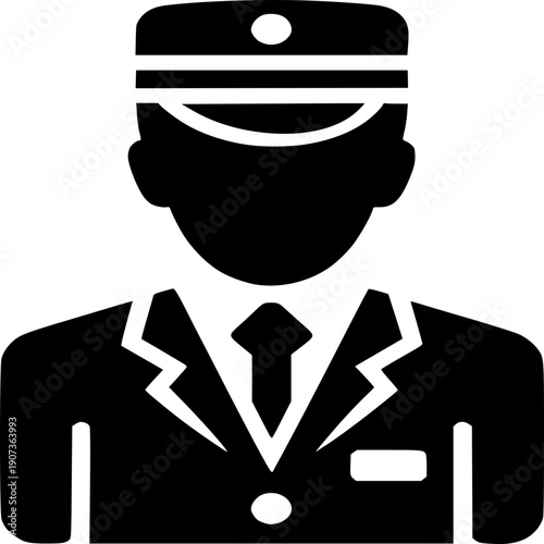 Hotel concierge icon: A stylized depiction of a hotel concierge, rendered in bold black lines. He exudes professionalism and elegance, ready to assist with any request.