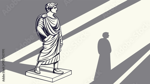Classical Statue Casting Long Shadow Symbolizing Legacy History Heritage for Architectural Design and Educational Projects