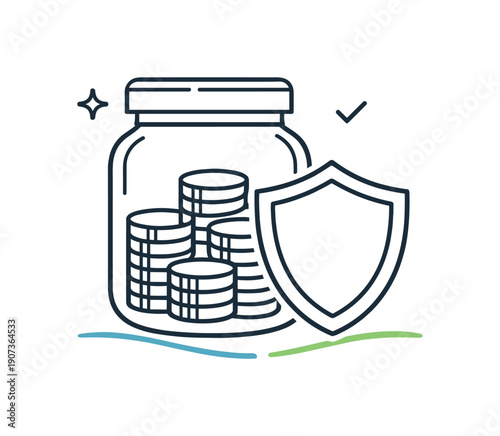 Mindful long-term financial stability and disciplined saving habits in everyday personal money management focused on security, a closed jar with neatly stacked