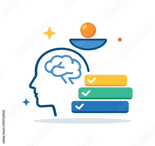 Cognitive wellbeing and mental load reduction in always connected work environments prioritizing sustainable performance, a human head silhouette paired with a