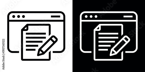 Copywriter icon concept in flat black and white style on clean background. Vector illustration design. Editable stroke line.