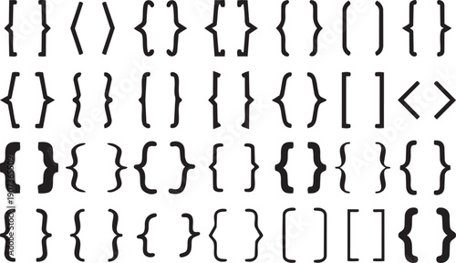 Syntax Symbol Variations: An array of stylized syntax symbols, meticulously arranged, representing an essential element of programming languages and symbolic representation.