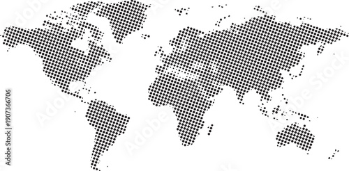 Global map graphic composed of small geometric dots creating a pattern