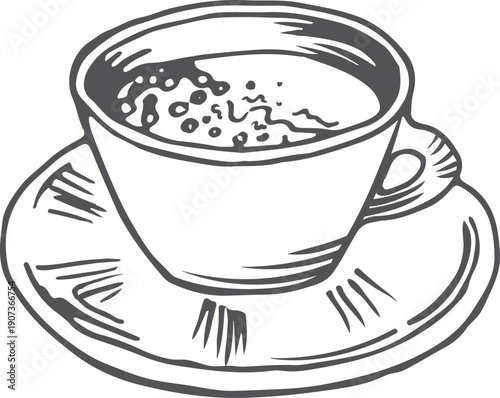 Coffee cup. Ceramic saucer hand drawn icon