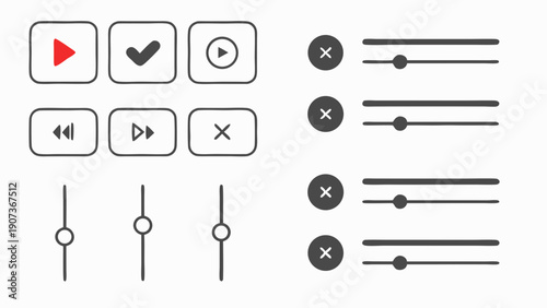 Minimalist Audio Video Player Controls Sliders Interface Icons for Web App Design Editing Interface Development