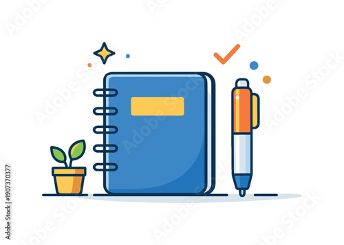 Calm daily routine of preparing a simple work or study space at home, a notebook paired with a pen symbolizing readiness and mental clarity, expressing focus