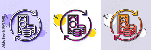 Change money line icon. Halftone dotted pattern. Gradient icon with grain shadow. Currency exchange sign. Transfer payment symbol. Line change money icon. Various designs. Vector