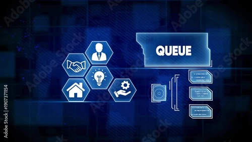Digital queue management system with icons for business and technology image photo