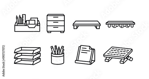 Office desk organization furniture: desk organizer, drawer unit, monitor stand, cable tray, file tray, pen holder, document holder, footrest