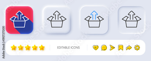 Send box line icon. Neumorphic, Flat shadow, 3d buttons. Open delivery parcel sign. Cargo package symbol. Line send box icon. Social media icons. Vector