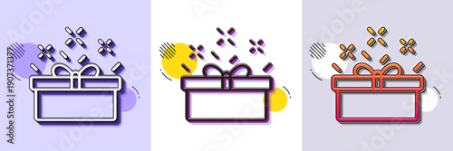 Gift box line icon. Halftone dotted pattern. Gradient icon with grain shadow. Present or Sale sign. Birthday Shopping symbol. Package in Gift Wrap. Line present box icon. Various designs. Vector