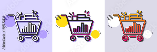 Seo shopping cart line icon. Halftone dotted pattern. Gradient icon with grain shadow. Search engine optimization sign. Analytics symbol. Line seo shopping icon. Various designs. Vector