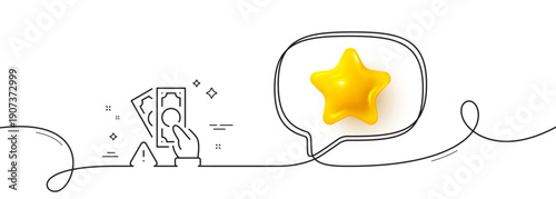 Bribe line icon. Continuous line with 3d star. Money fraud crime sign. Cash scam symbol. 3d star in speech bubble. Bribe single line ribbon. Loop curve pattern. Vector