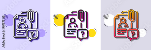 Search employee line icon. Halftone dotted pattern. Gradient icon with grain shadow. Interview candidate sign. Question mark symbol. Line search employee icon. Various designs. Vector