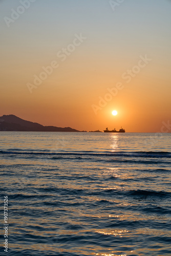 Incredible sunrise over Playa de Alcudia, Bay of Alcudia, Balearic Islands, Spain.