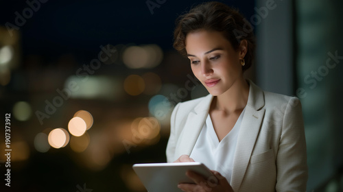 Focused government IT specialist holding tablet, monitoring global network systems and cyber intelligence data, teamwork environment emphasizing diversity and modern innovation in the public