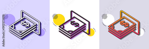 Cash money line icon. Halftone dotted pattern. Gradient icon with grain shadow. Banking currency sign. Dollar or USD symbol. Line aTM money icon. Various designs. Vector