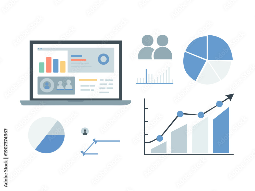 Fototapeta premium Business Analytics Dashboard with Charts and Data Visualization Illustration