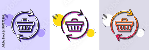 Update Shopping cart line icon. Halftone dotted pattern. Gradient icon with grain shadow. Online buying sign. Supermarket basket symbol. Line refresh cart icon. Various designs. Vector