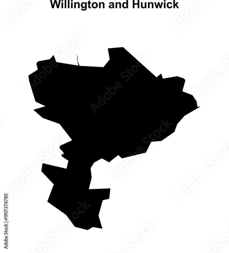Willington and Hunwick (England) blank outline map